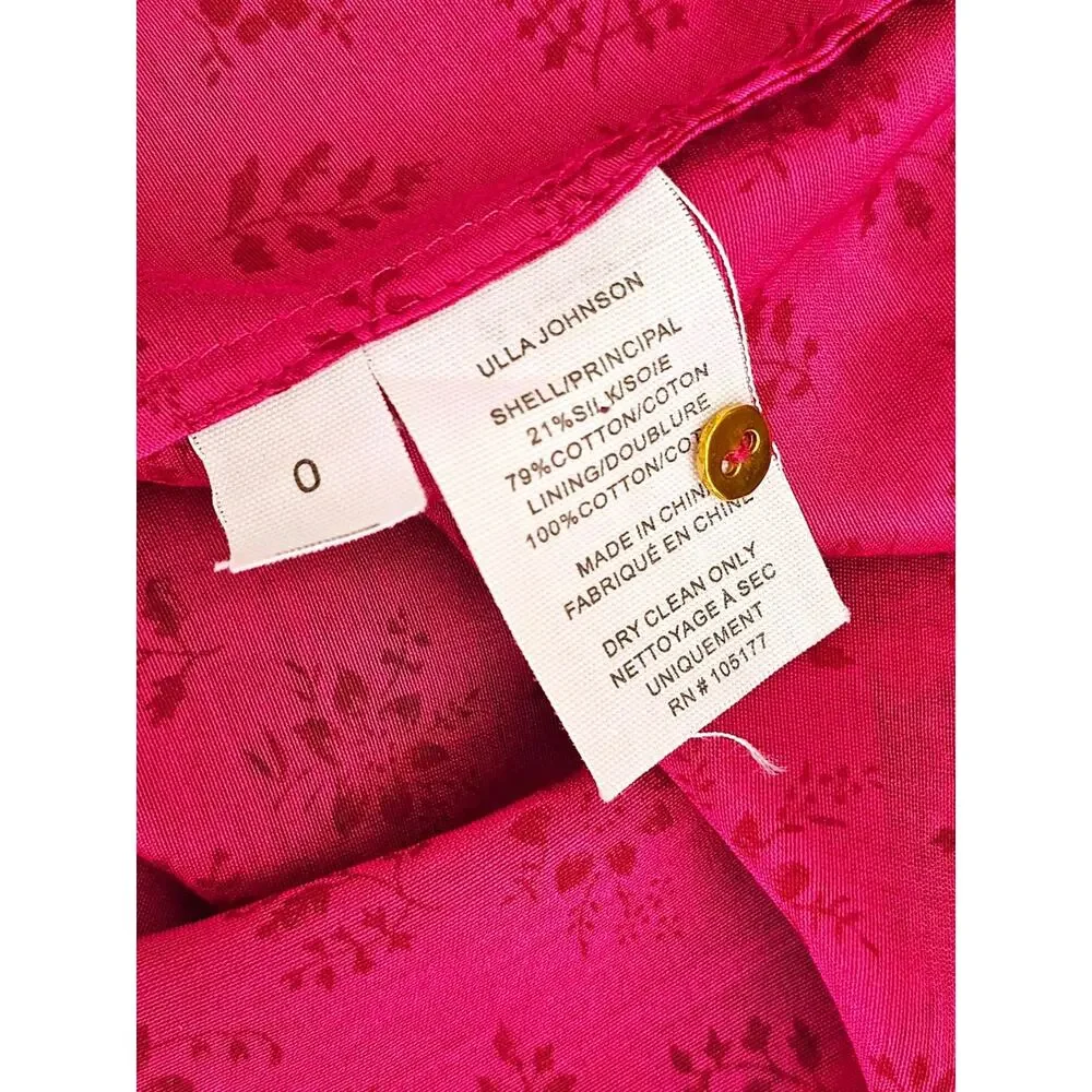 Ulla Johnson Aster Silk Blend Blouse Fuchsia Pink Puff Sleeve Size 0